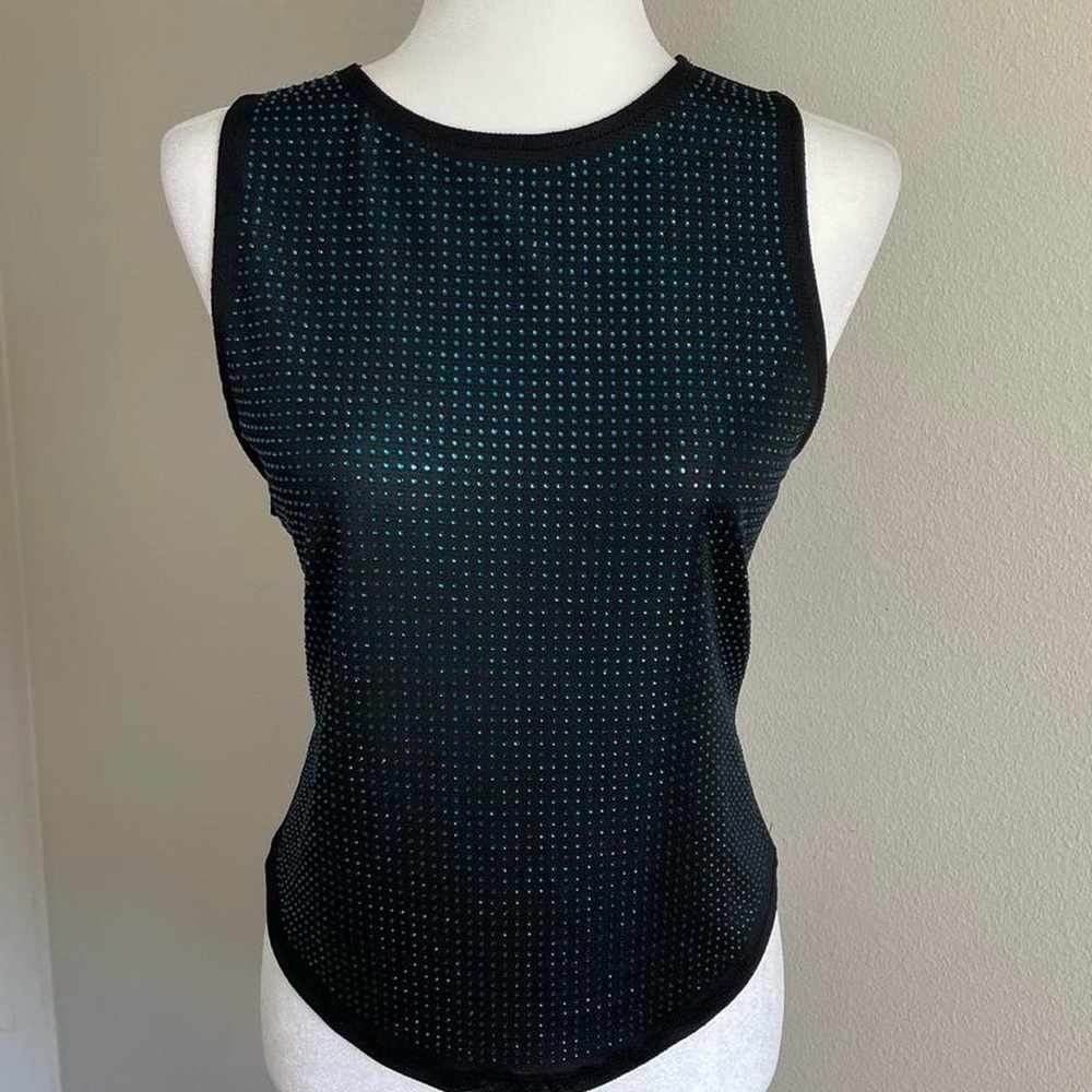 NWT Black With Teal Rhinestones Sleeveless Women's Top Size 2X